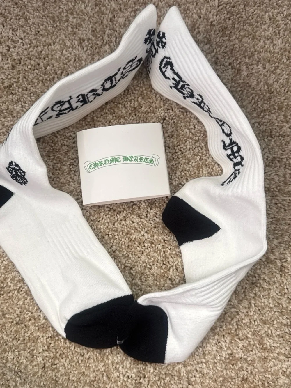 Chrome Hearts White Crew Socks with Black Accents and Logo